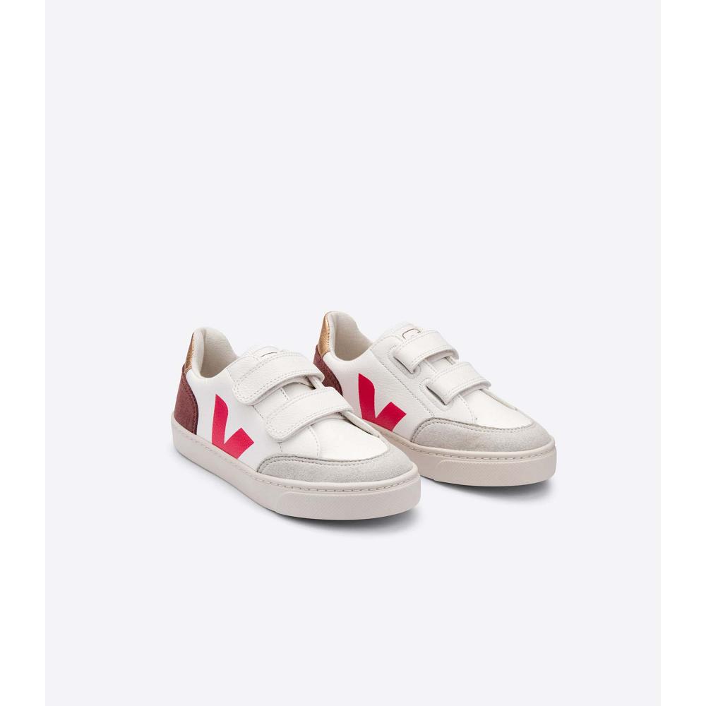 Kids' Veja V-12 CHROMEFREE Shoes White/Orange | SG 748LIS